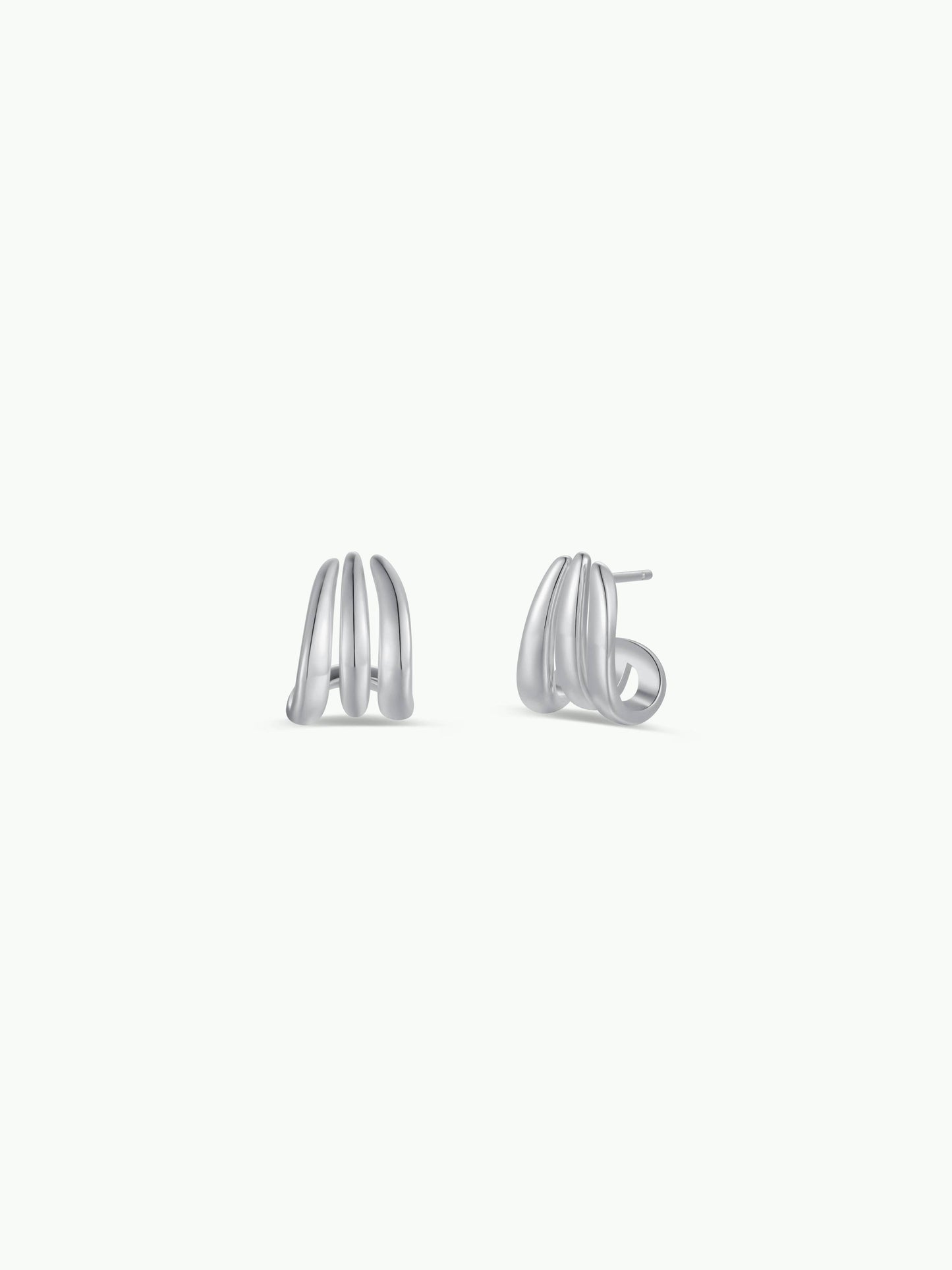 Silver Three Hoop Huggie Earring