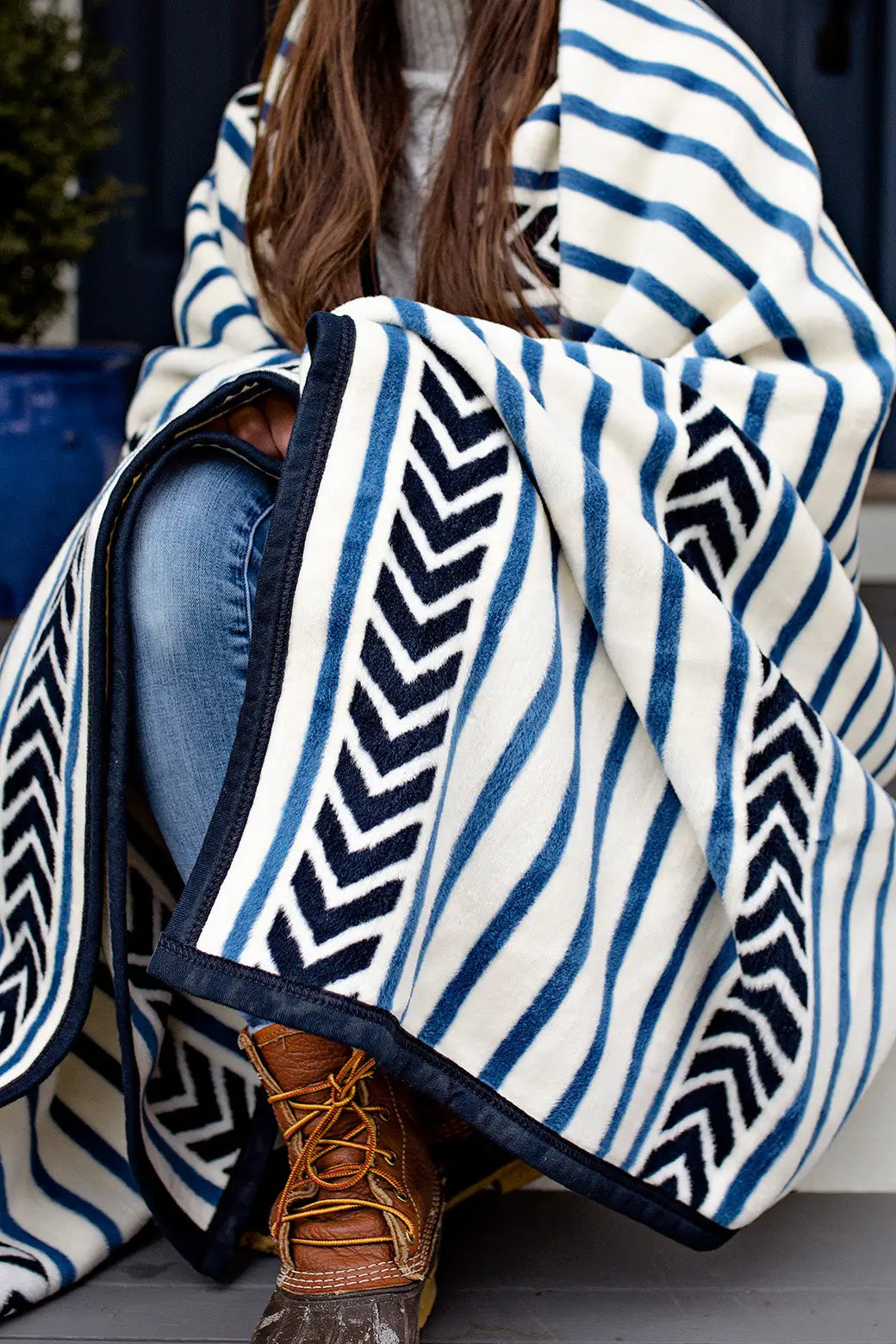 Bar Harbor Stripe Blue Blanket