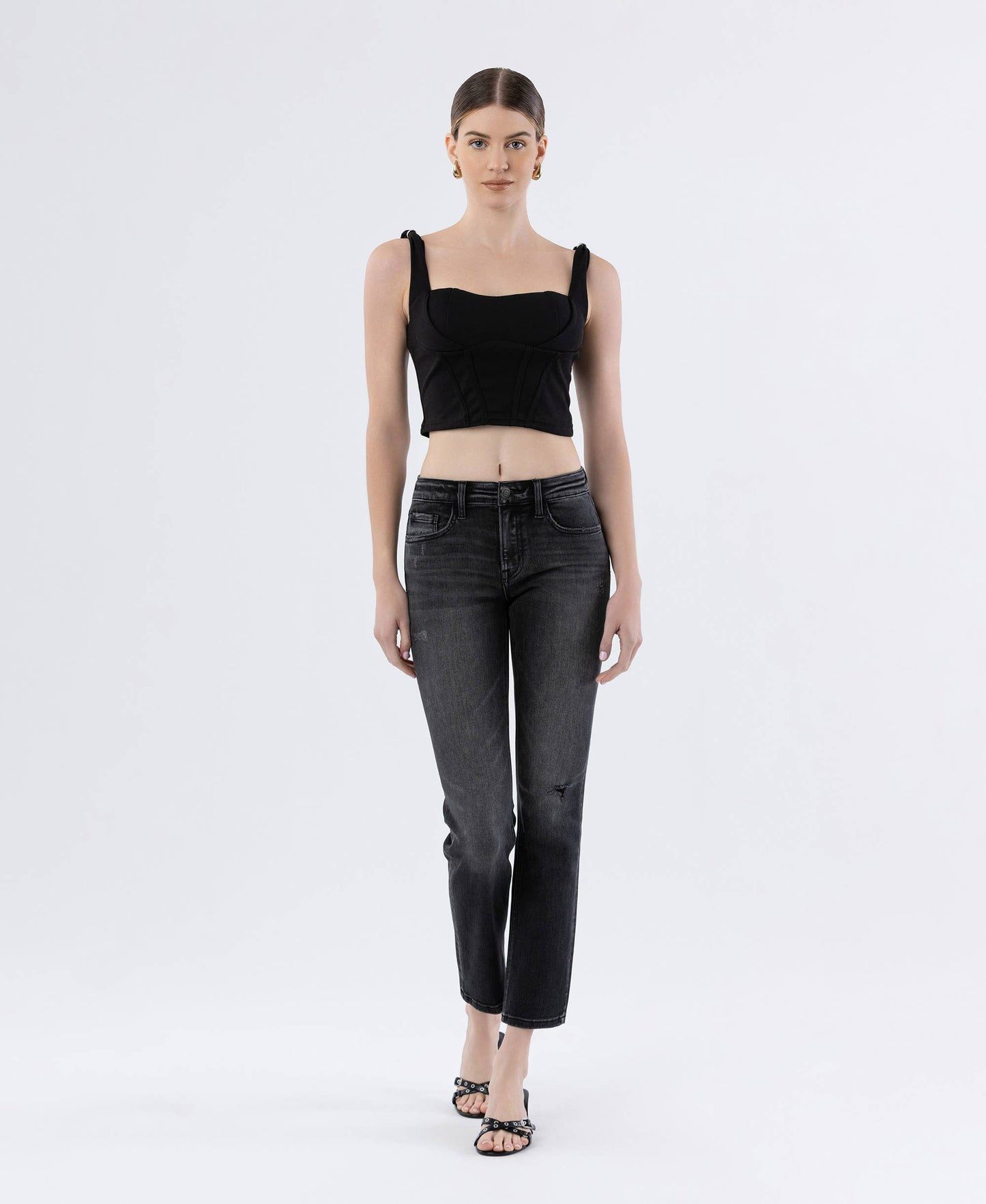 FLYING MONKEY Mid Rise Ankle Slim Straight Jean