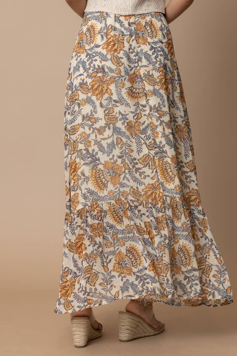 Paisley Fields Maxi Skirt with O-Ring Belt