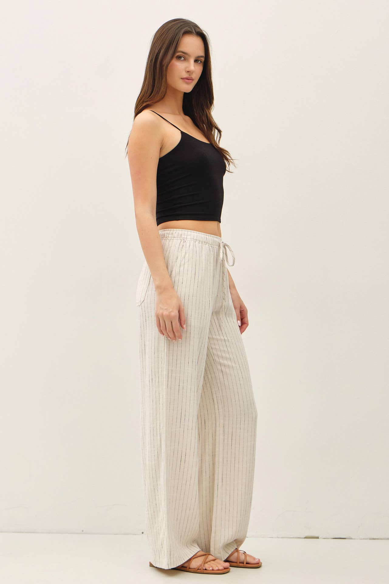 Striped Linen Wide Leg Pants