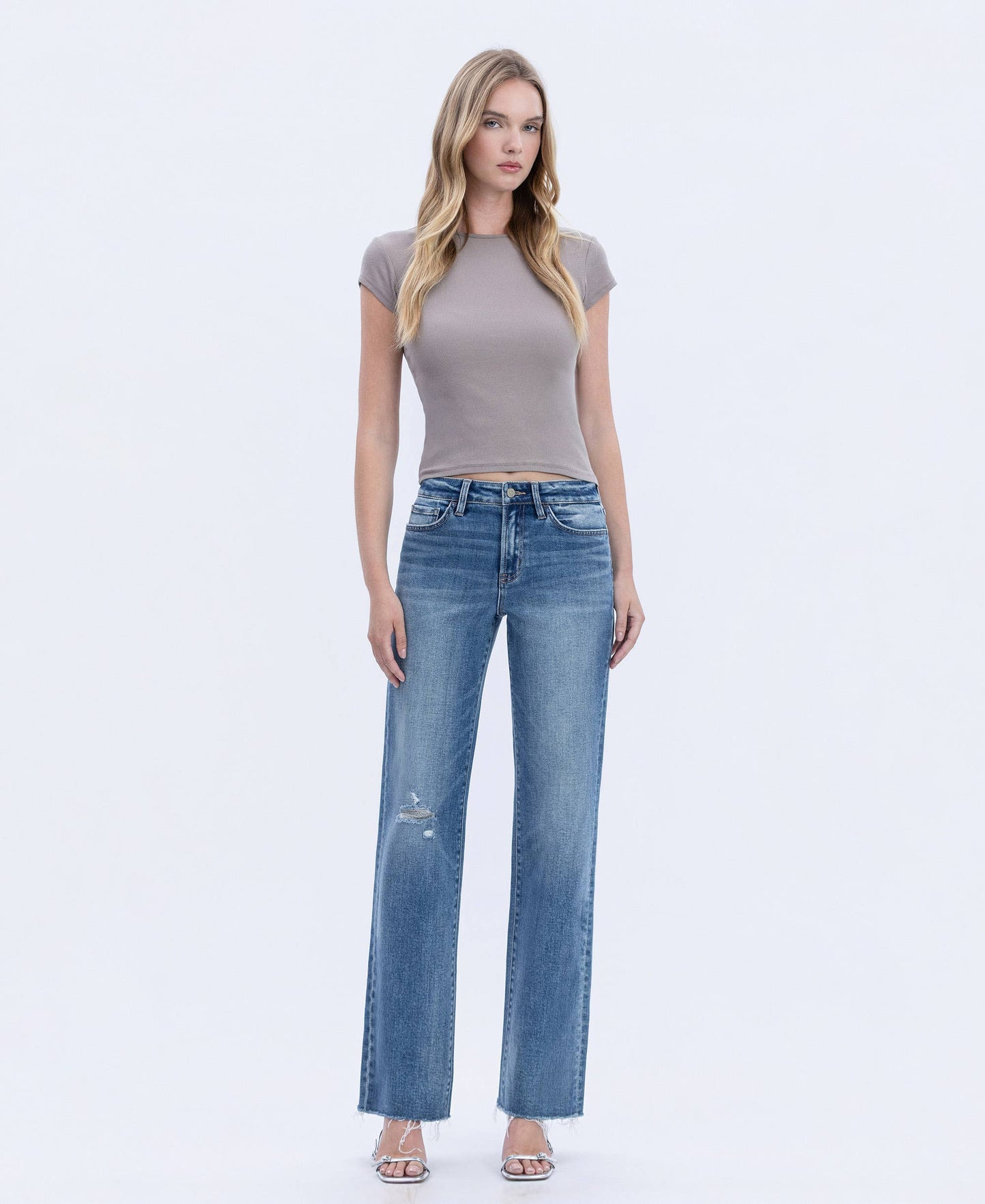 FLYING MONKEY High Rise Frayed Hem Slim Wide Jeans
