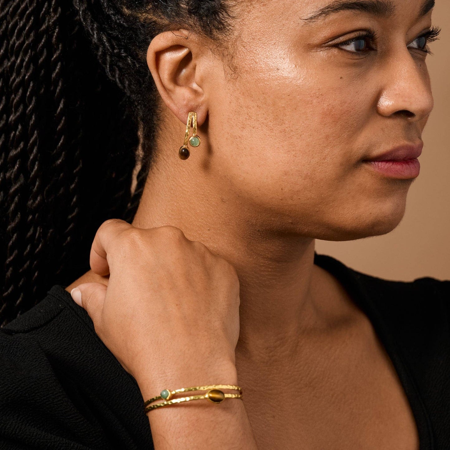Sanja Tiger & Glass Stone Post Earrings