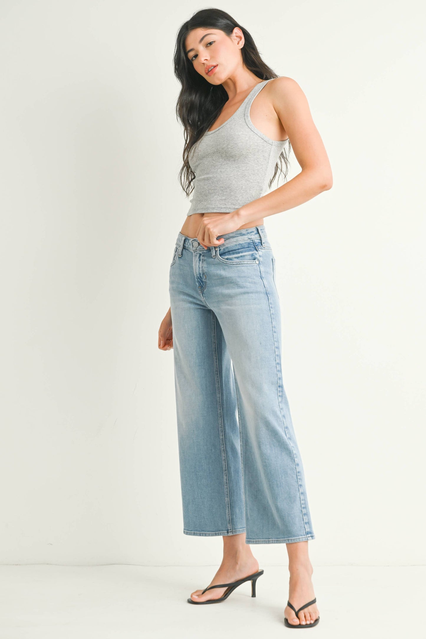 JUST BLACK DENIM Mid Rise Slim Wide Leg - Light Wash