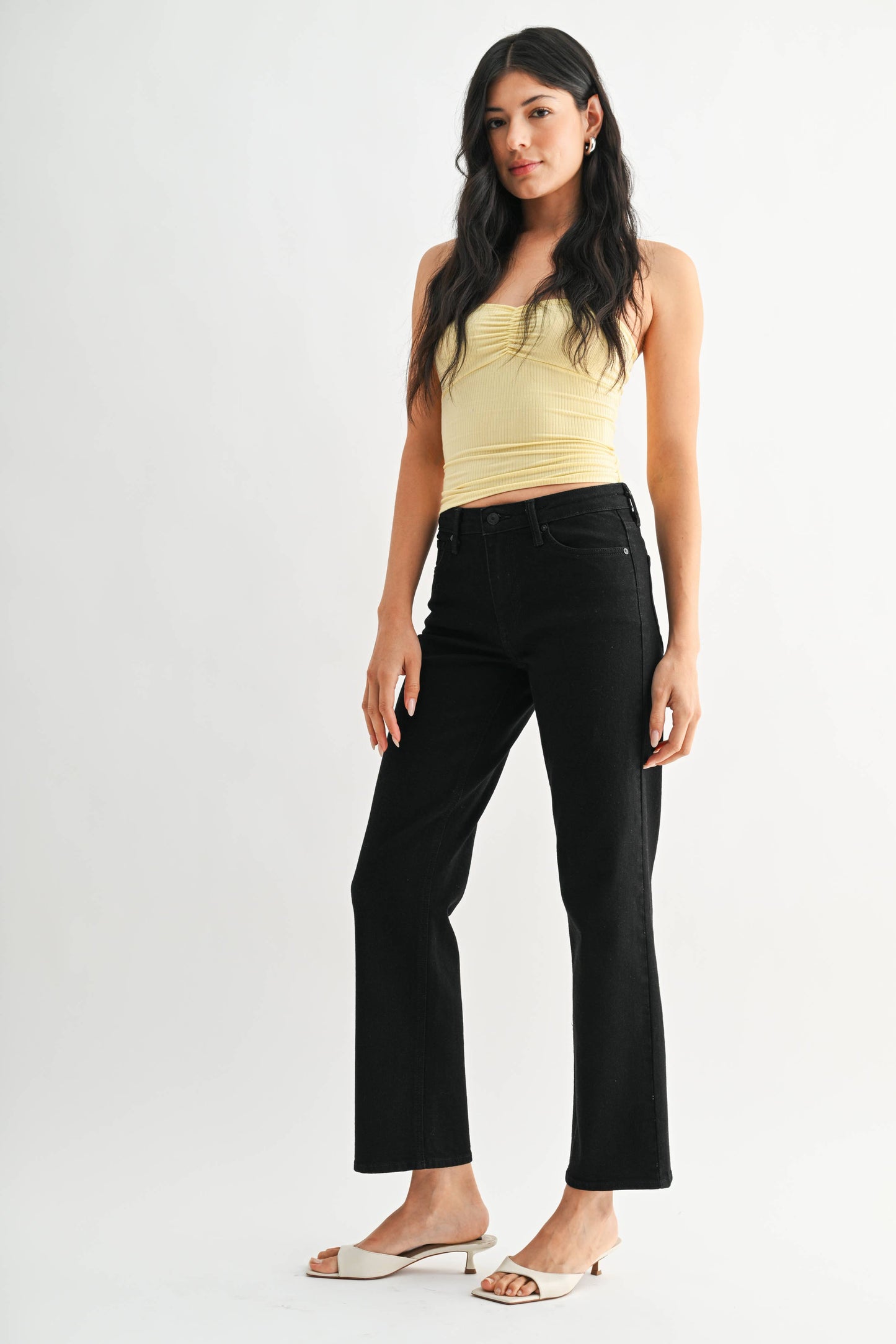 JUST BLACK DENIM - Black Stretchy Straight Jeans