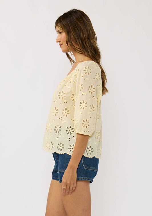 Floral Eyelet V-Neck Button Blouse