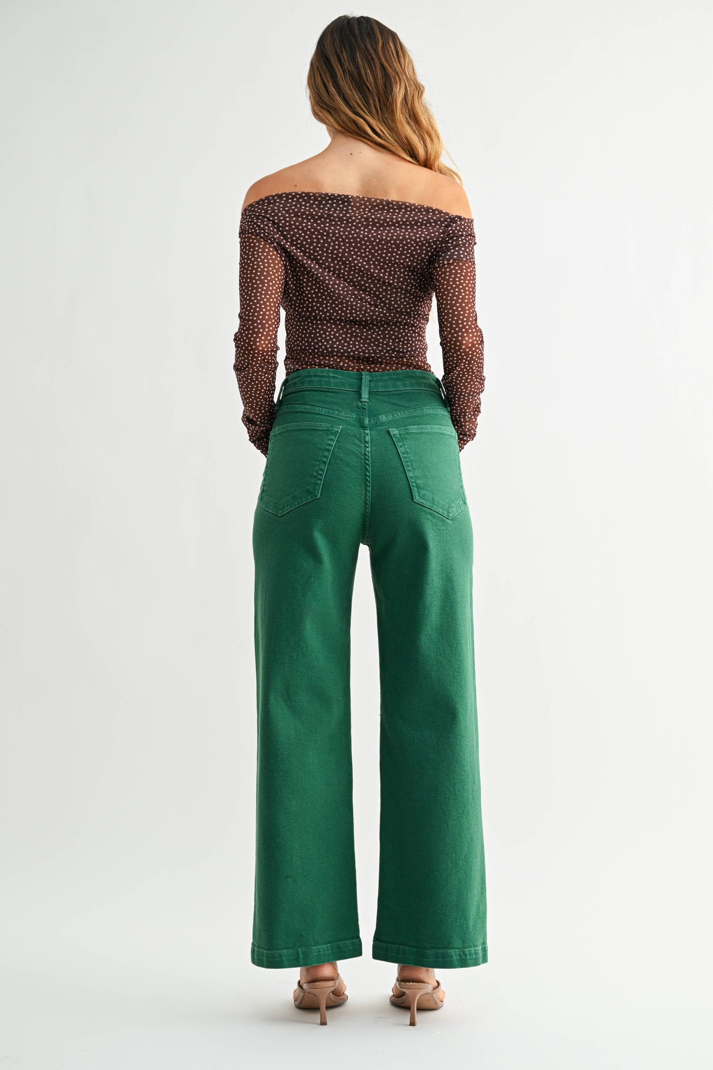 JUST BLACK DENIM - Kelly Green Patch Pocket Wide Leg