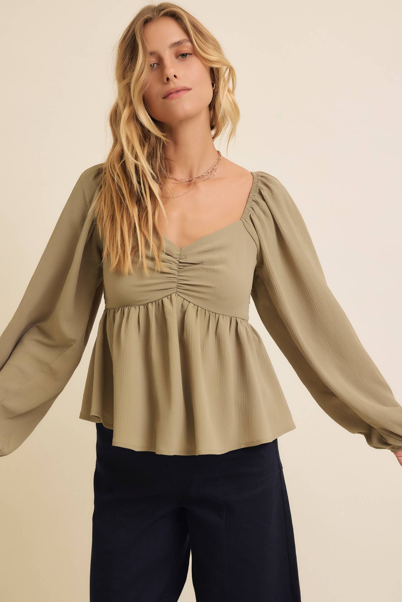 Crinkled Babydoll Blouse