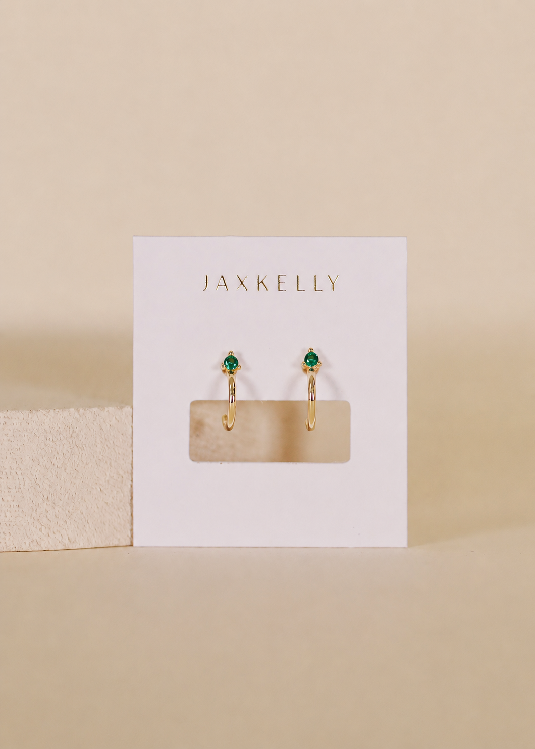 Open Mini Hoop Earrings - Green Emerald