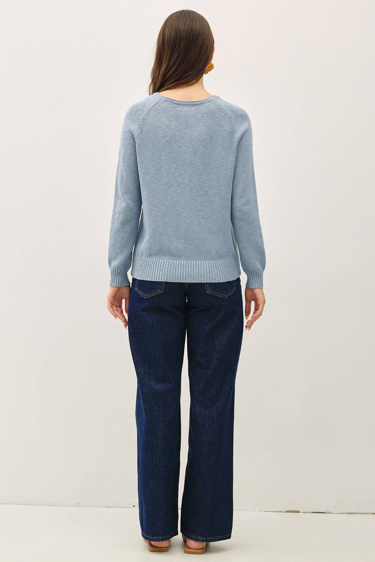 Soft Cotton-Viscose Rolled Collar Pullover Sweater - Slate Blue