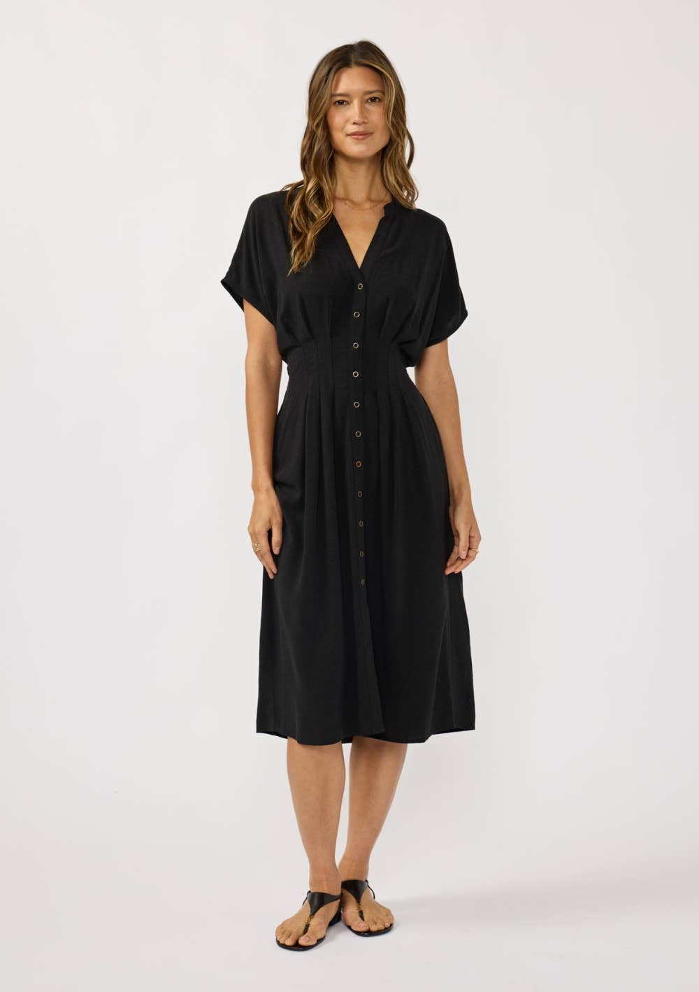 Daphne Pleated Waist Casual Linen Dress