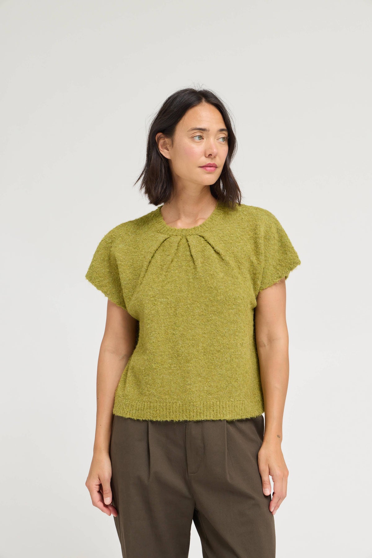 Pleated Boucle Sweater Top