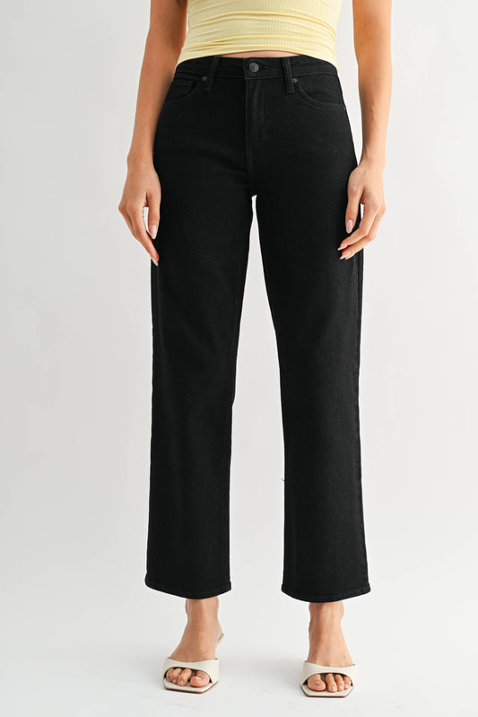 JUST BLACK DENIM - Black Stretchy Straight Jeans