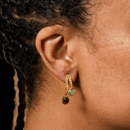 Sanja Tiger & Glass Stone Post Earrings