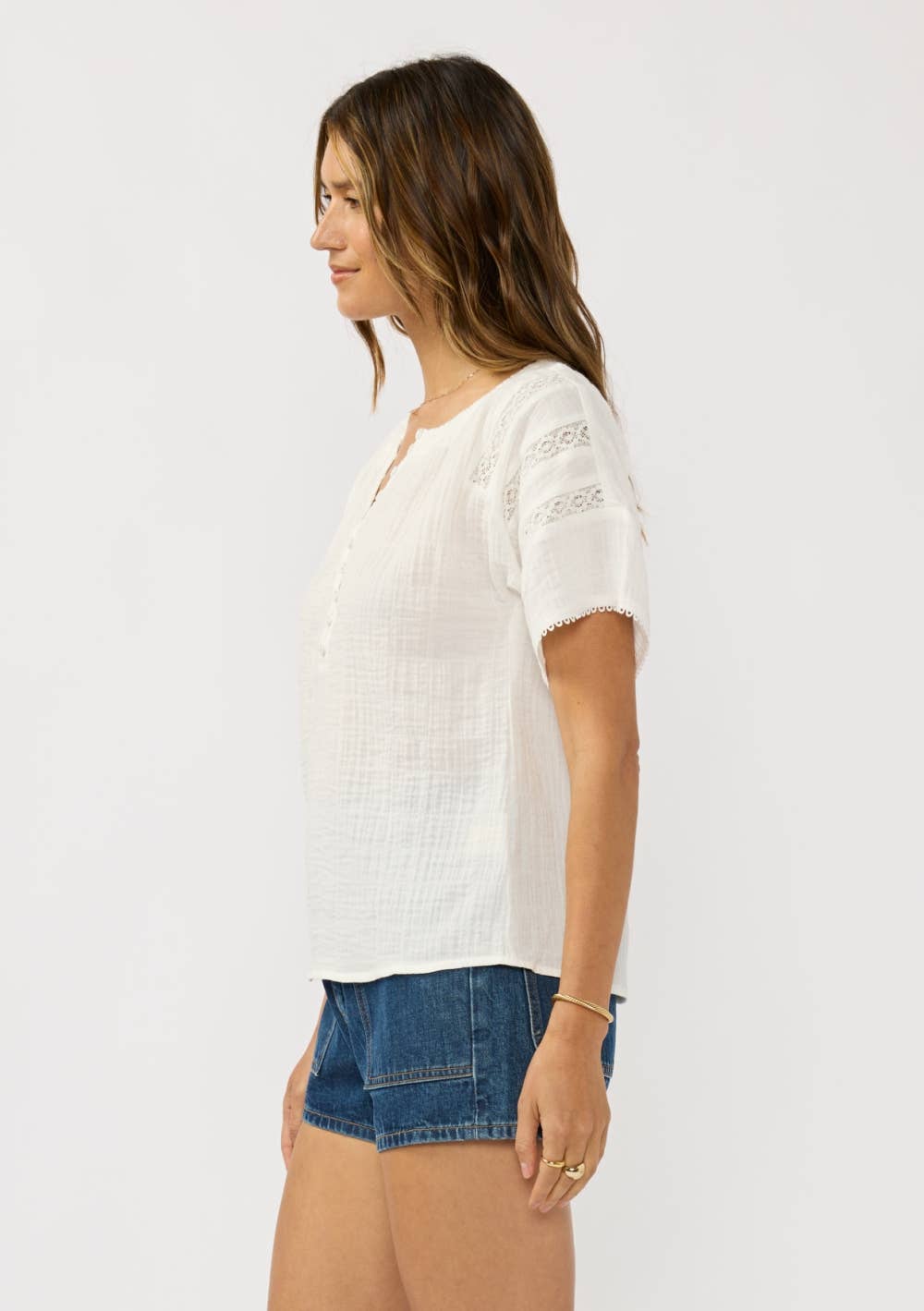 Ceci Lace Trim Gauze Top