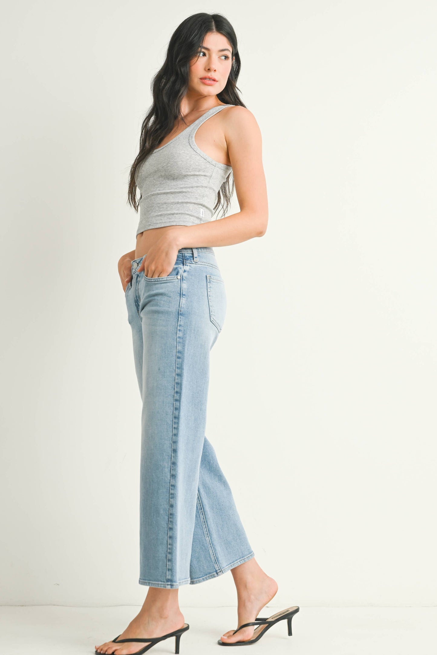 JUST BLACK DENIM Mid Rise Slim Wide Leg - Light Wash