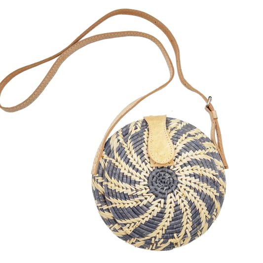 Clamshell Two Tone Round Straw Crossbody Bag