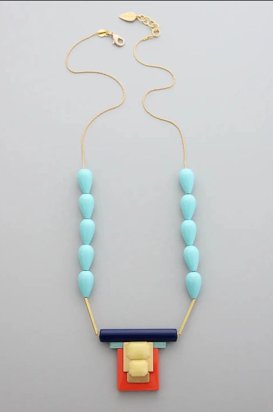Blues & Coral Art Deco Necklace