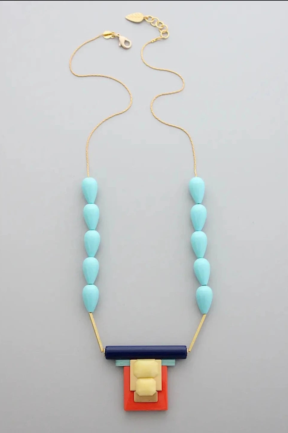 Blues & Coral Art Deco Necklace