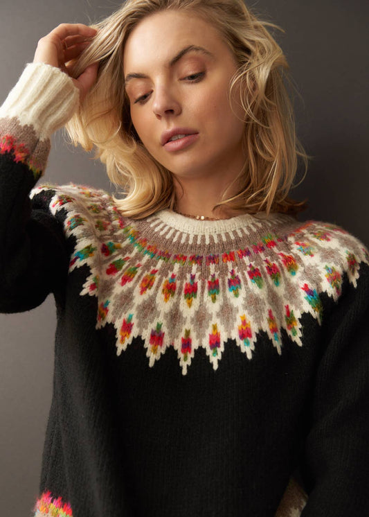 Fern & Feather Pattern Knit Sweater