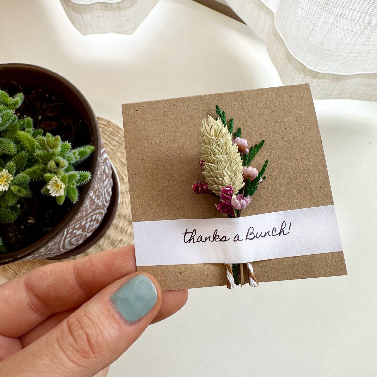 Thanks a Bunch Mini Dried Purple Floral Bouquet Card