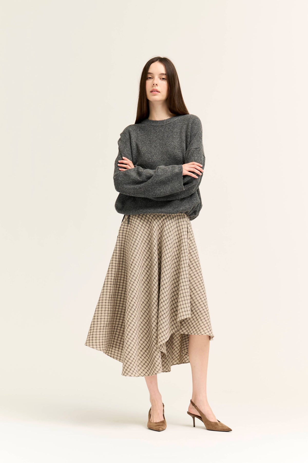 Unbalanced Plaid Flannel Wrap Skirt