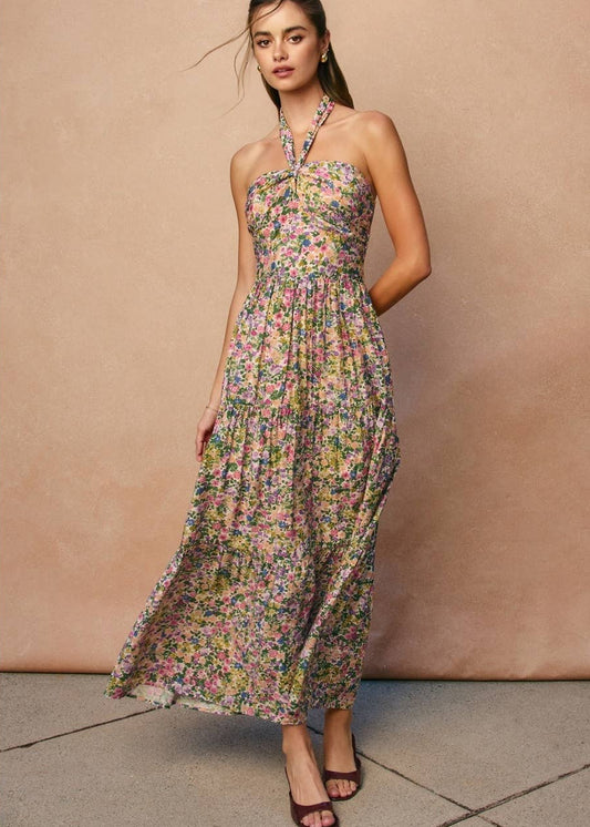 Morning Glory Halter Neck Tiered Dress