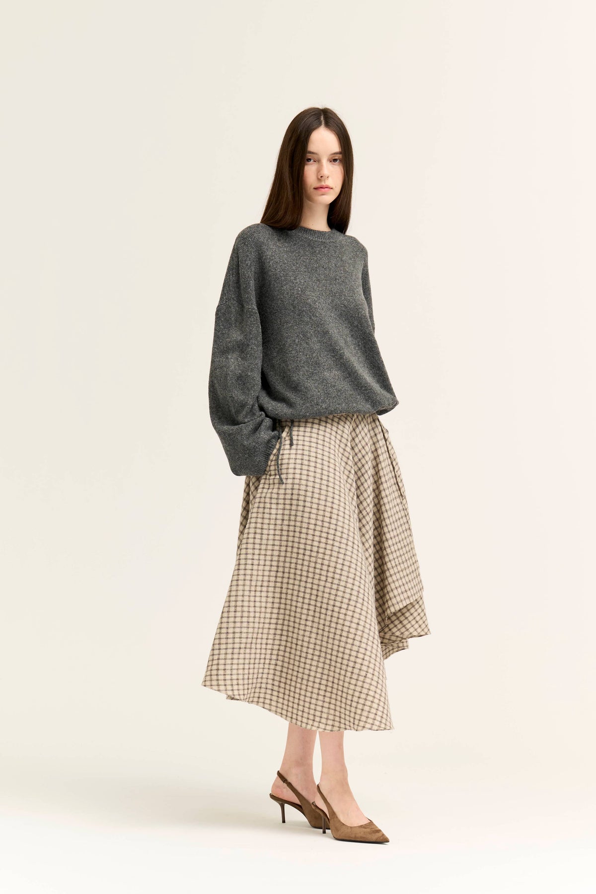 Unbalanced Plaid Flannel Wrap Skirt