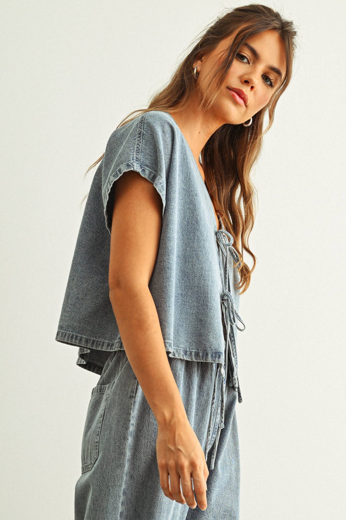 Denim Tied Front Top