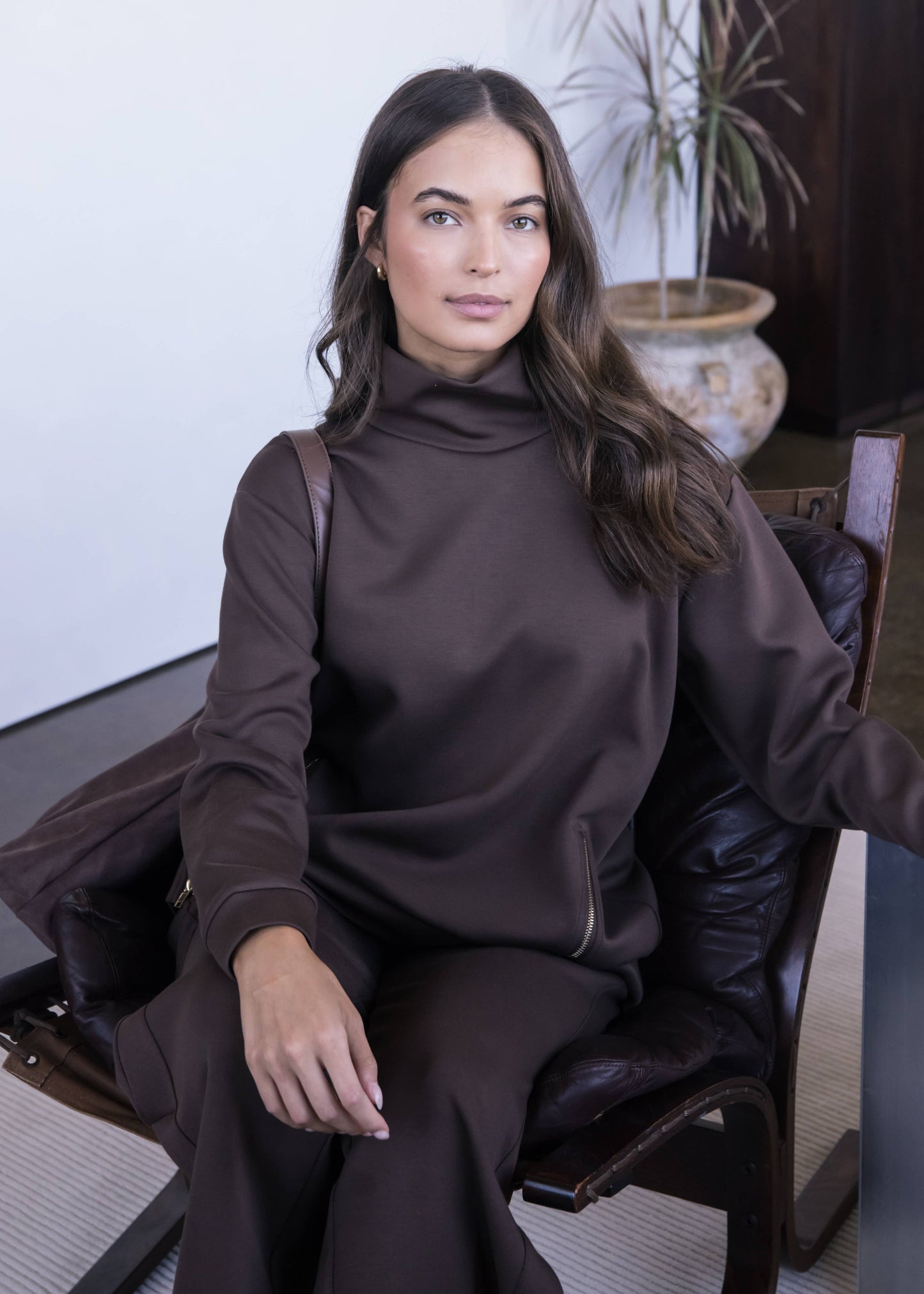 Butter Modal Side Zipper Top - Cocoa