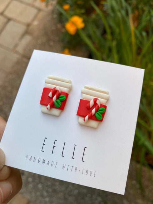 Christmas Latte Peppermint Coffee Clay Stud Earrings