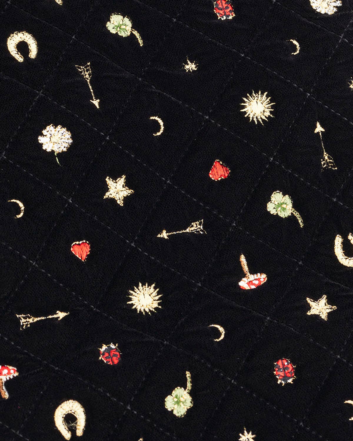 Black Quilted Motif Velvet Embroidered Jewelry Roll