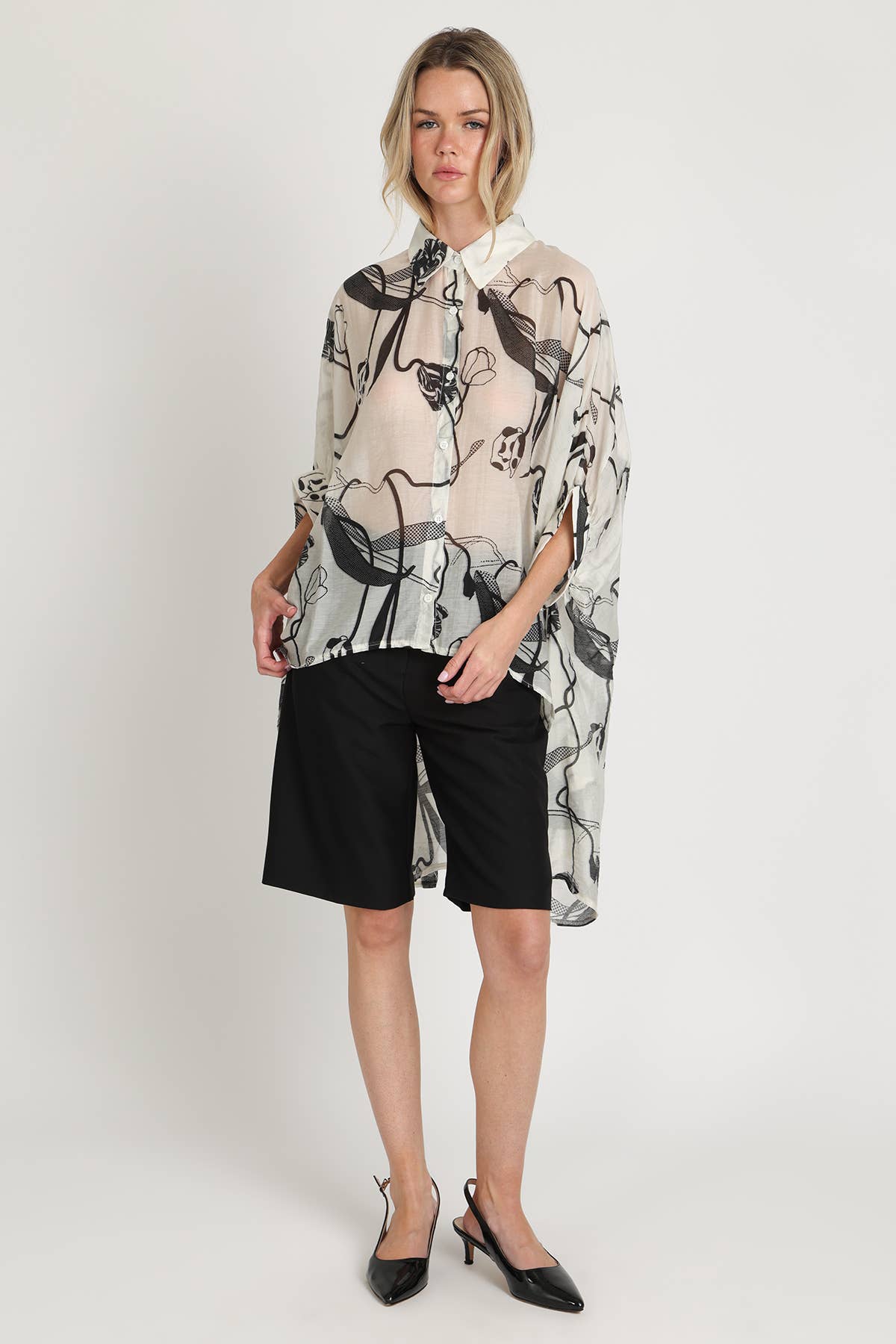 Abstract Print Sheer Hi-Low Tunic