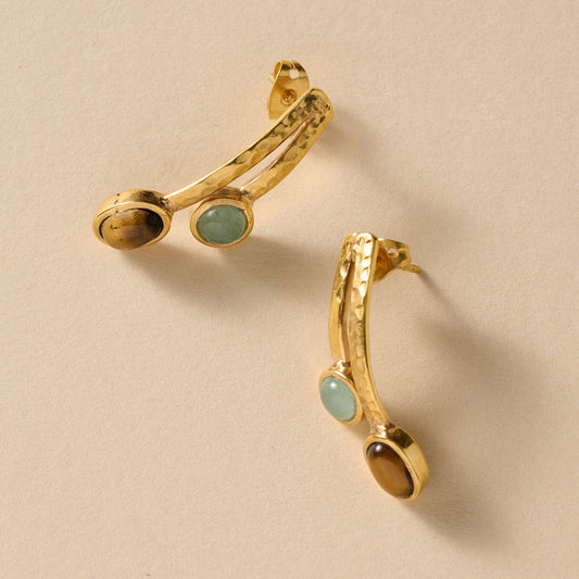 Sanja Tiger & Glass Stone Post Earrings