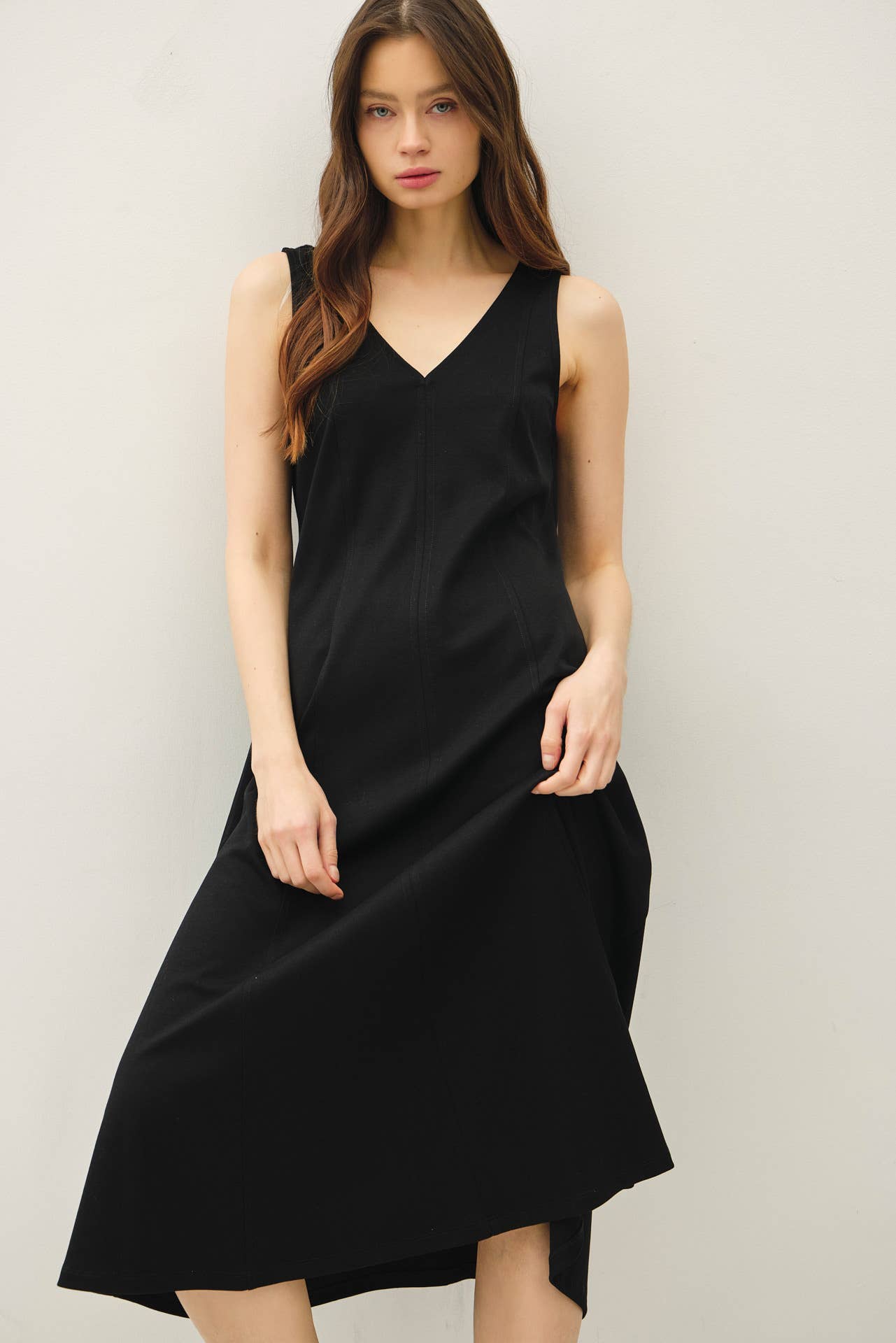 Double V-Neck Full A-Line Dress
