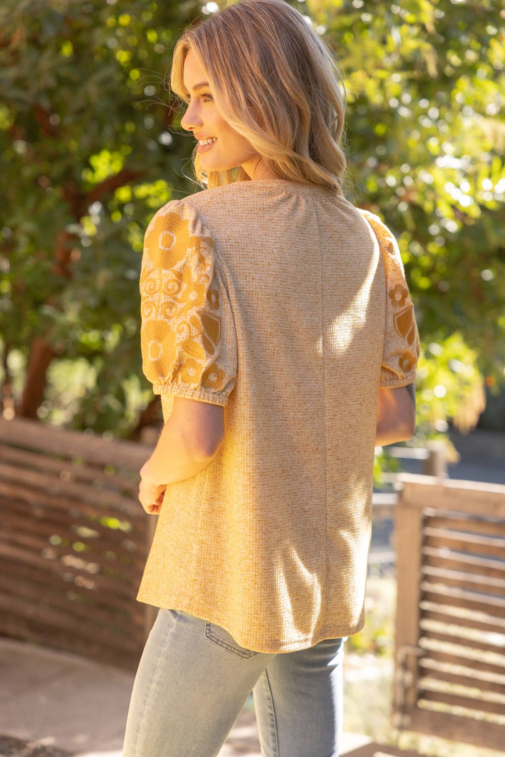 Mustard Embroidered Sleeve Top