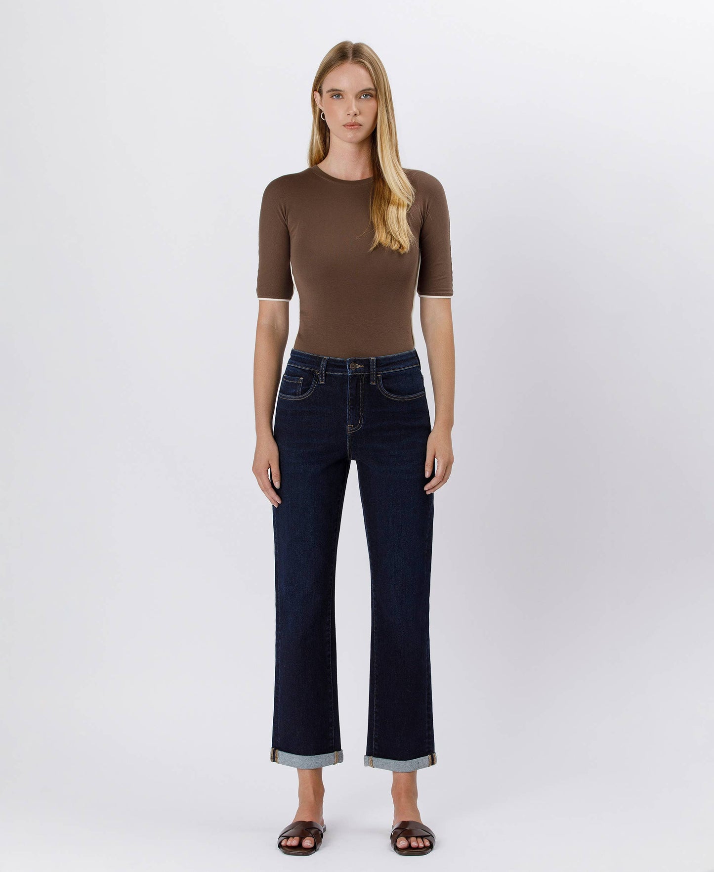 FLYING MONKEY High Rise Cuffed Crop Straight Jeans