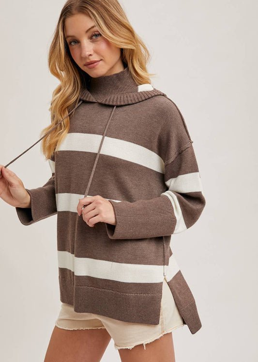 Mock Neck Hooded Knit Sweater