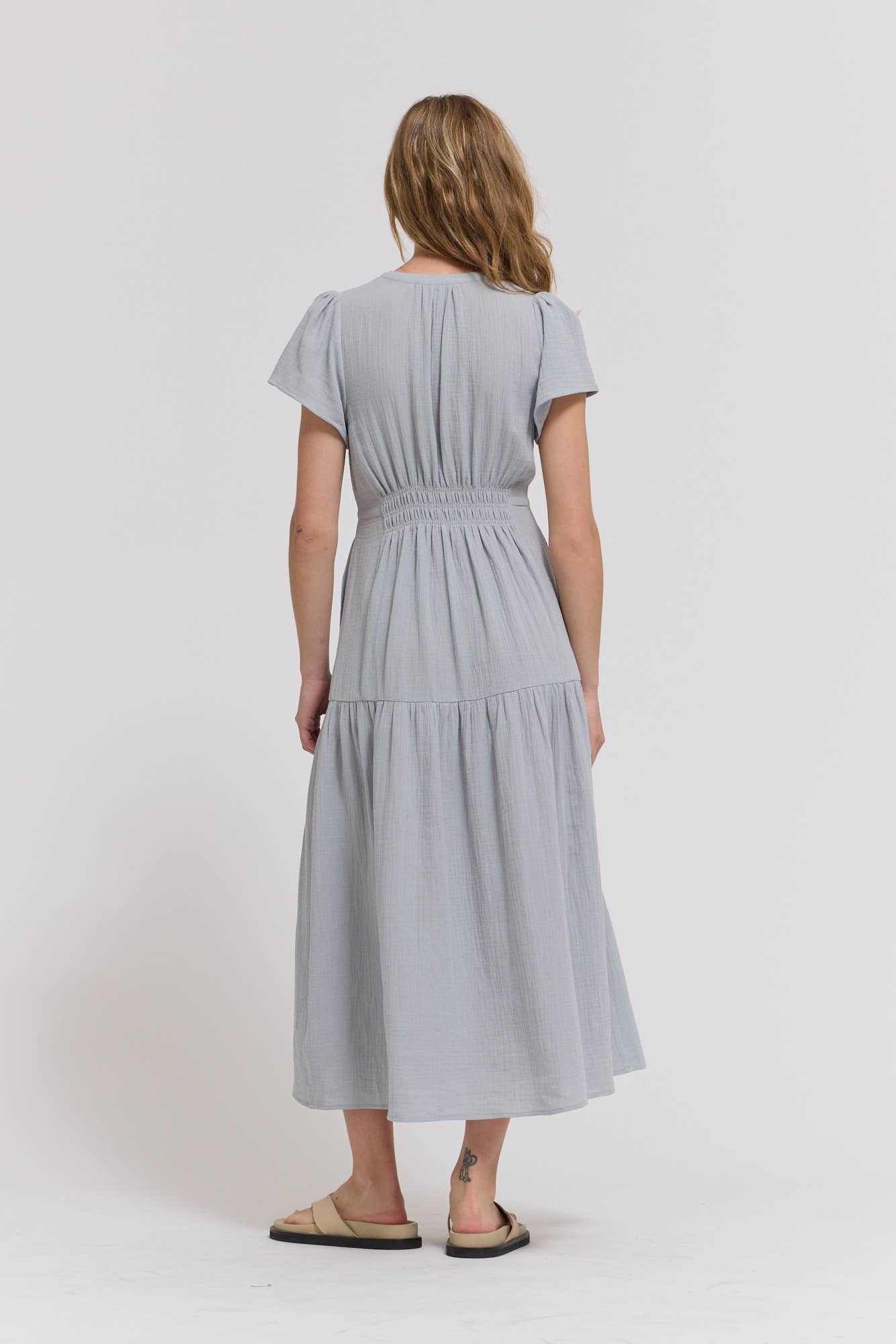 Sky Blue Cotton Gauze Midi Dress