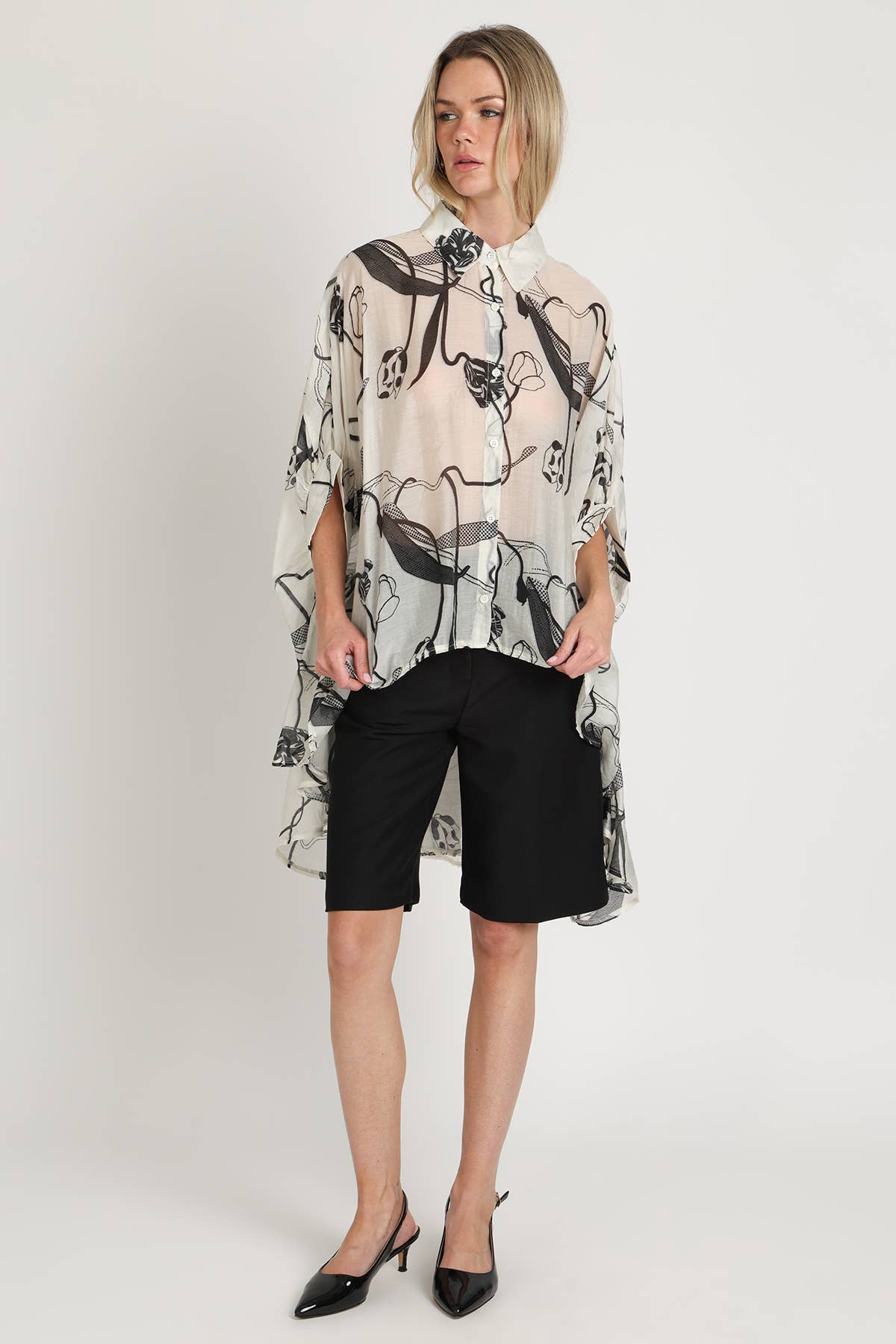 Abstract Print Sheer Hi-Low Tunic