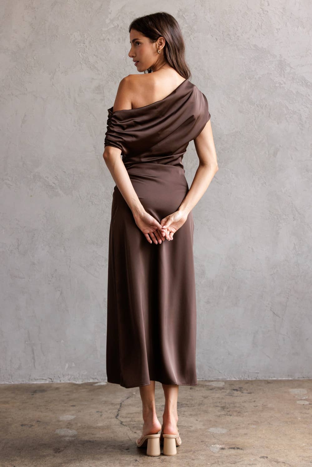 One Shoulder Ruched Midi Dress