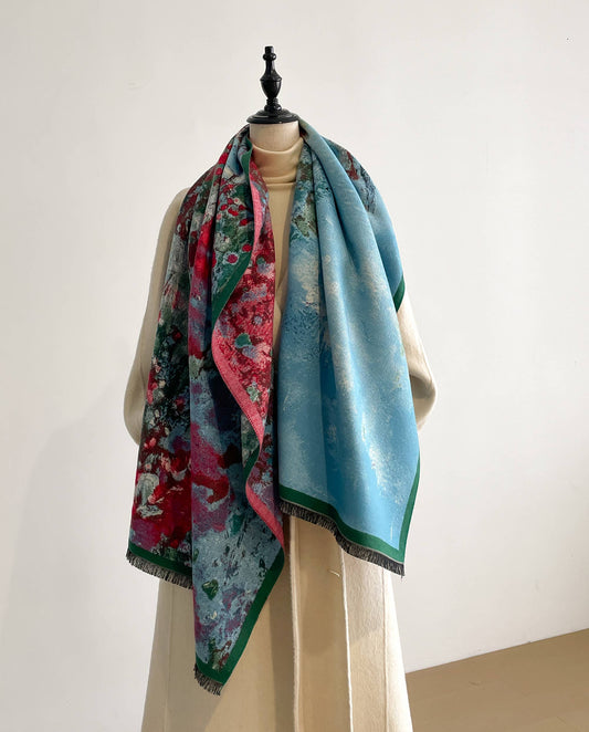 Turquoise & Red Floral Stream Reversible Wrap