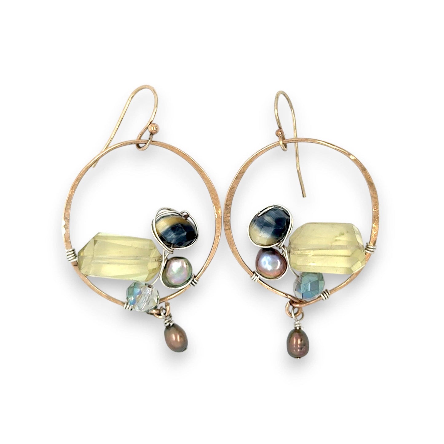 Embroidered Quartz Hoop Earrings