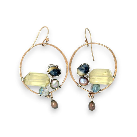 Embroidered Quartz Hoop Earrings