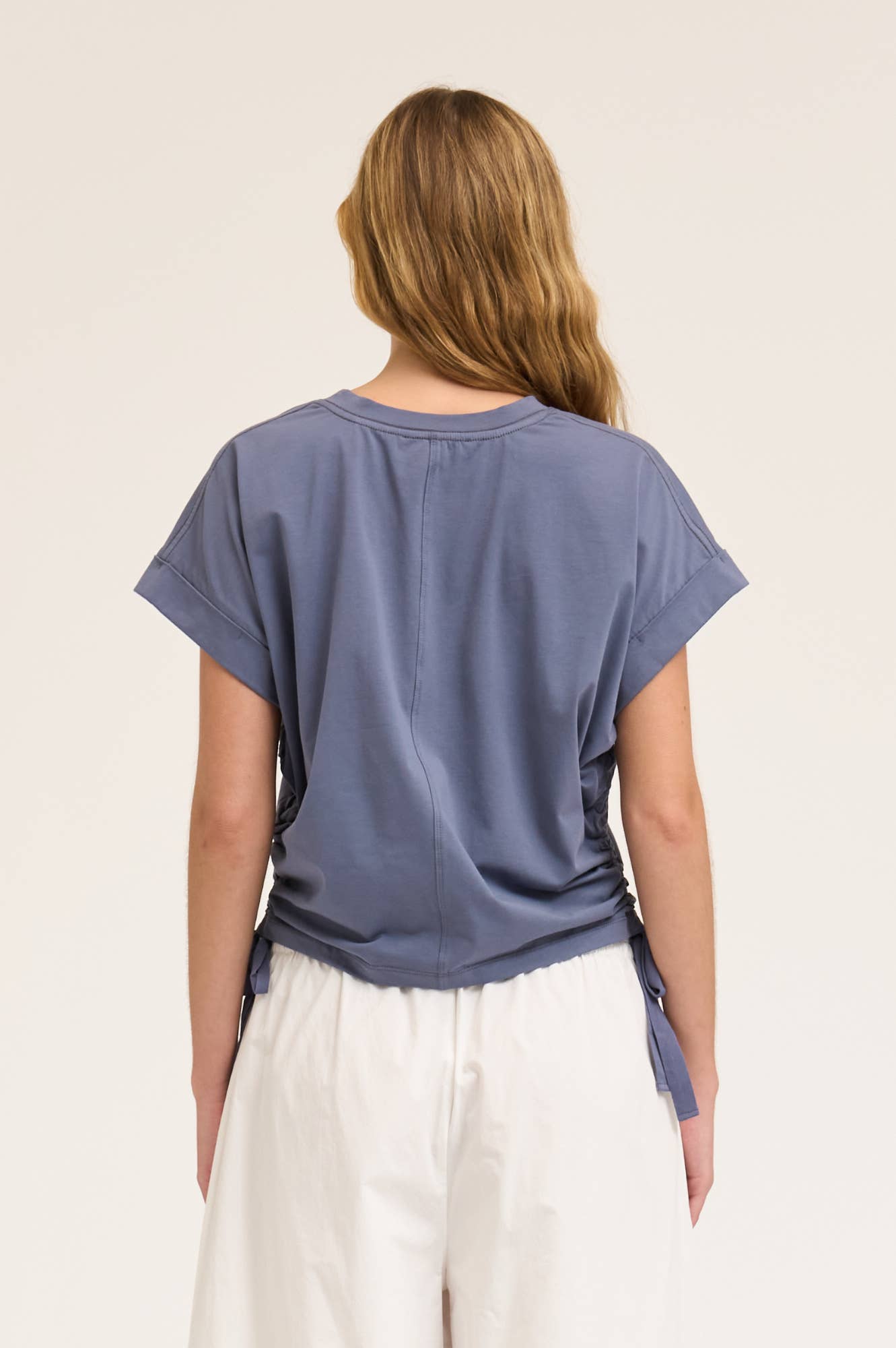 Side Scrunch Tee - Slate Blue