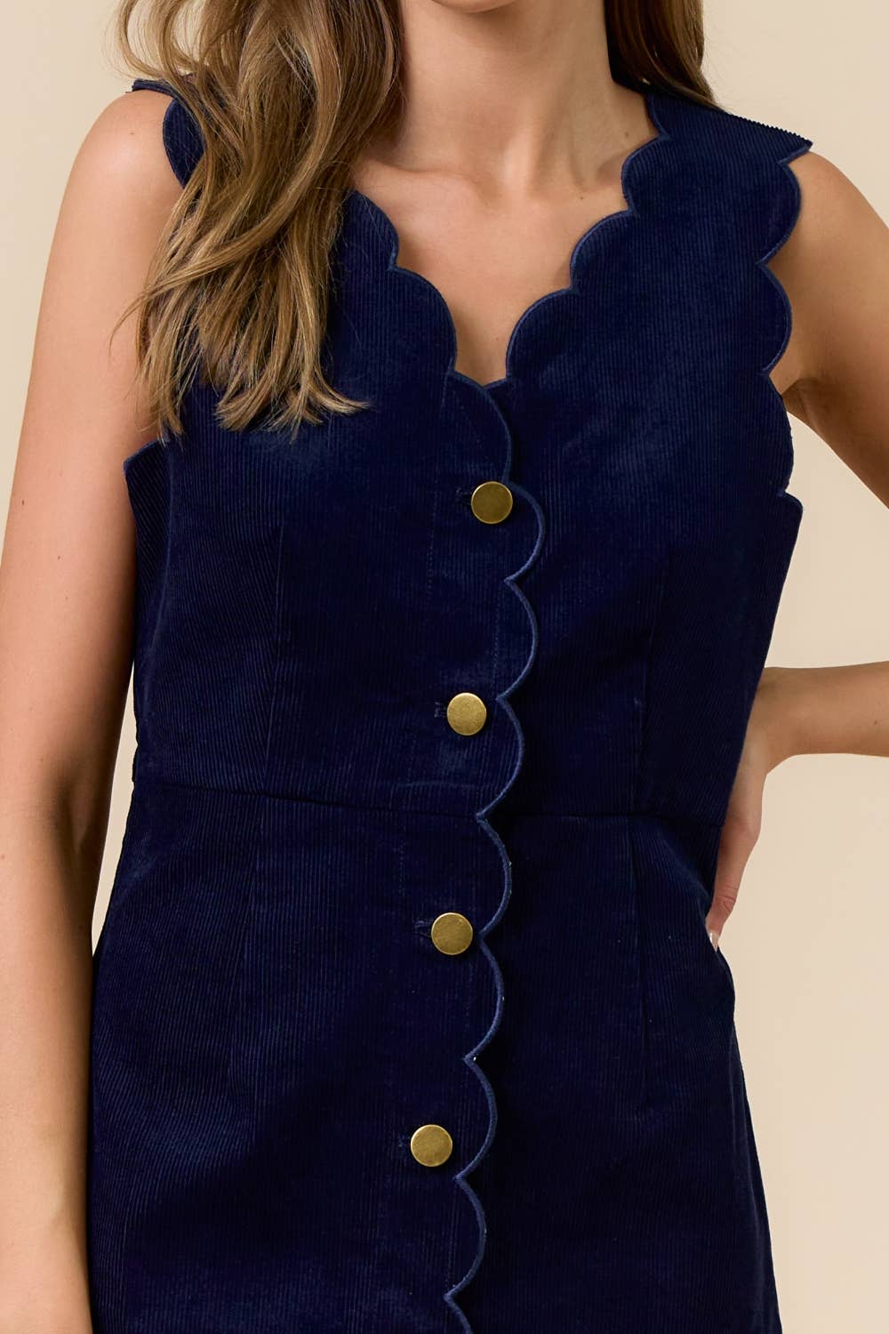 Corduroy Scalloped Edge Mini Dress