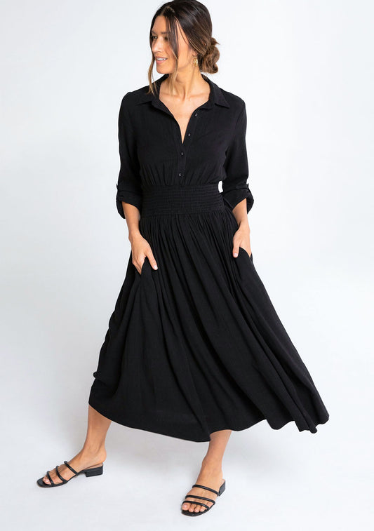 Linen Blend Collared Midi Dress
