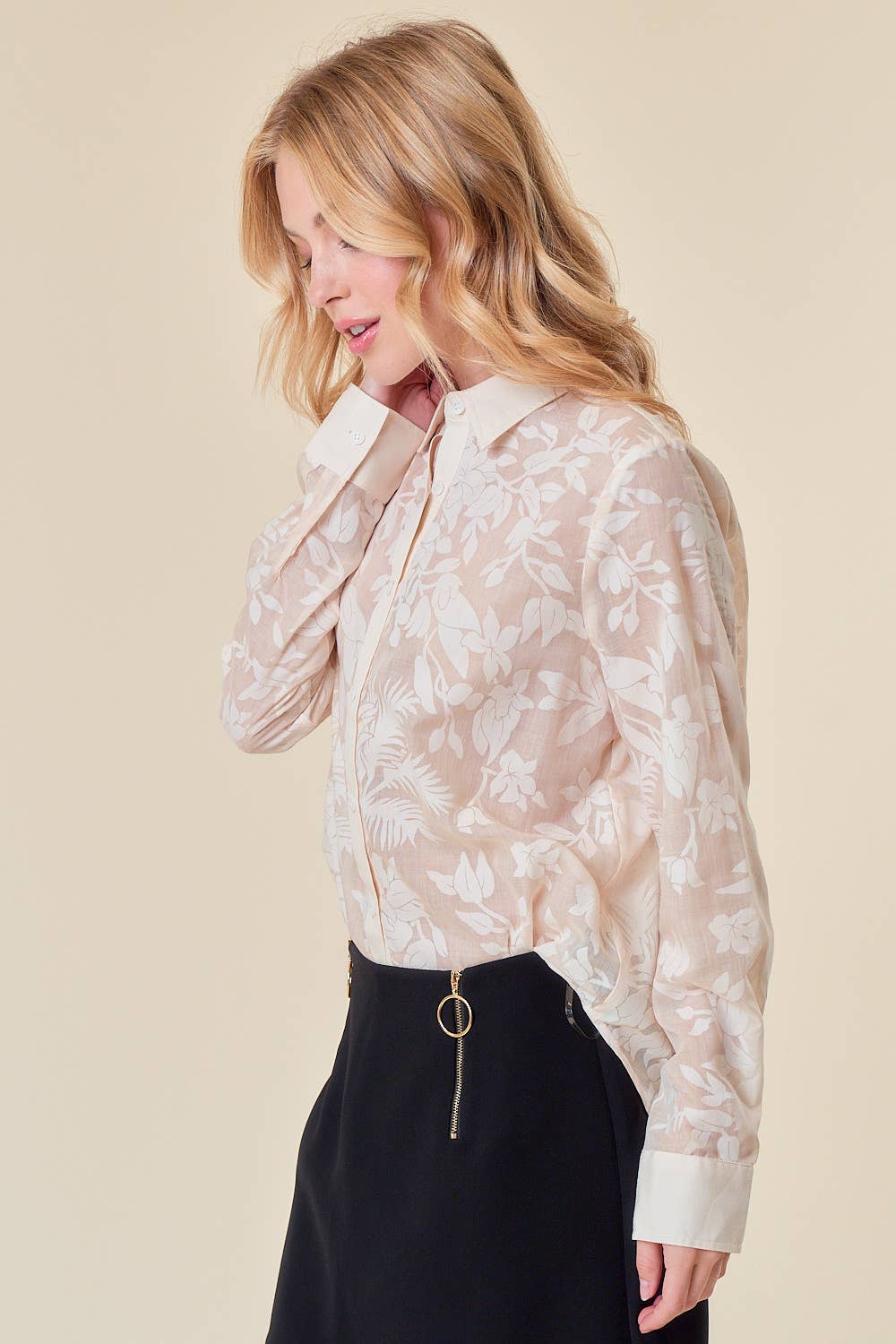 Floral Sheer Jacquard Button Up