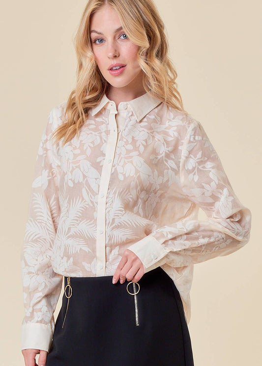 Floral Sheer Jacquard Button Up