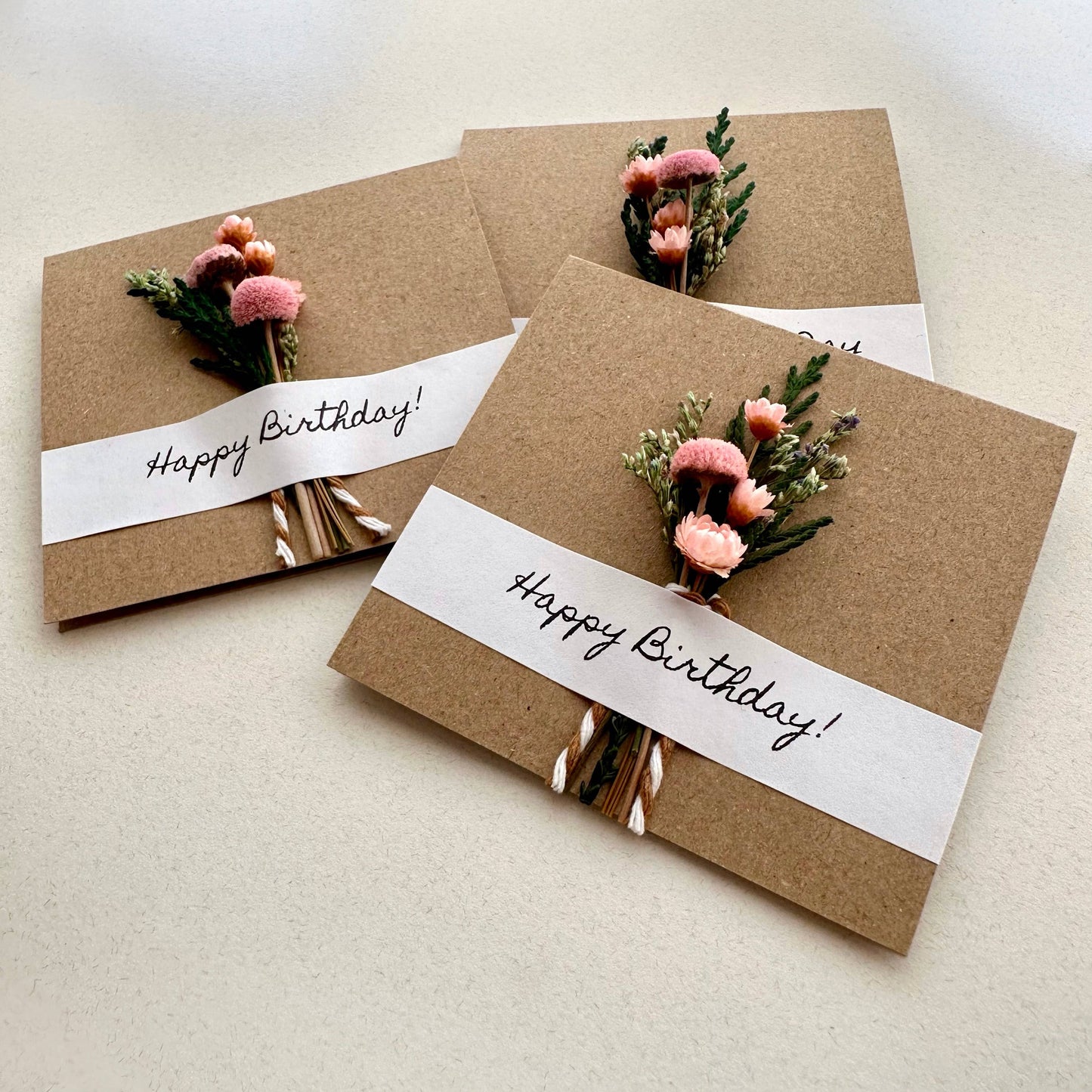Happy Birthday Mini Pink Dried Floral Bouquet Card